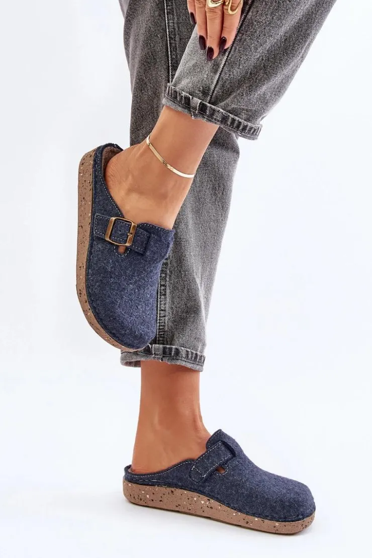 Damskie INBLU Wygodne Kapcie Damskie Z Klamrą ED000019 Granatowe