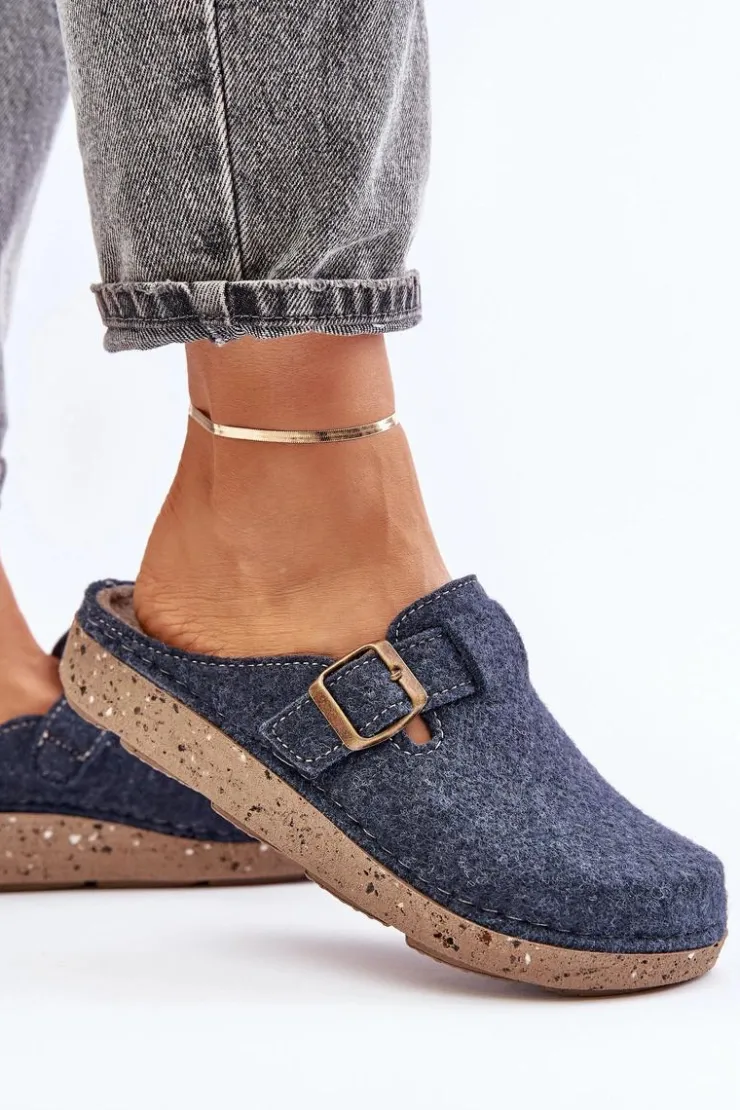 Damskie INBLU Wygodne Kapcie Damskie Z Klamrą ED000019 Granatowe