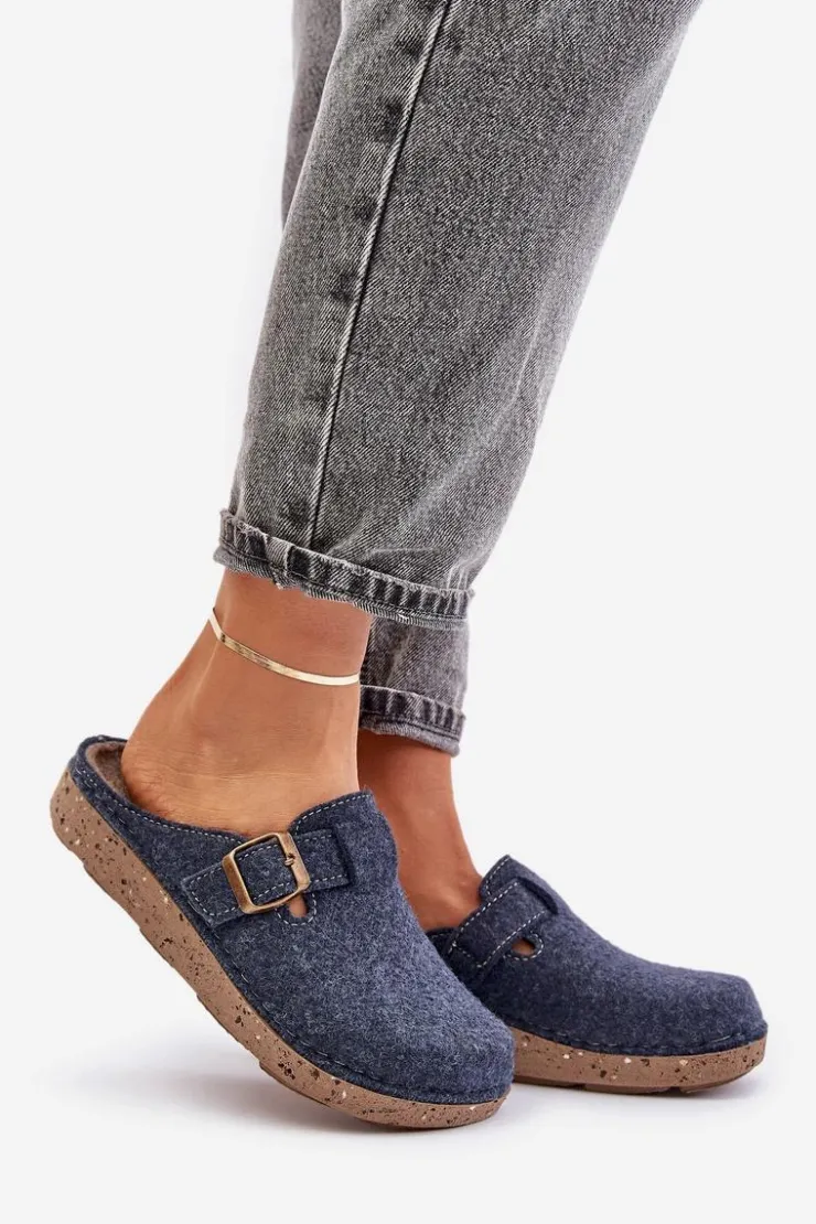 Damskie INBLU Wygodne Kapcie Damskie Z Klamrą ED000019 Granatowe