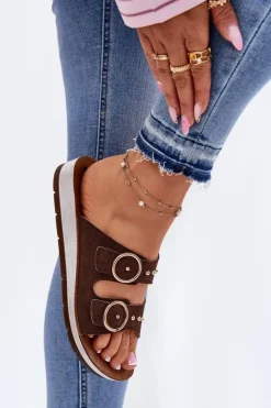 Online INBLU Wygodne Klapki Damskie CP000054 Brązowe Brązowy