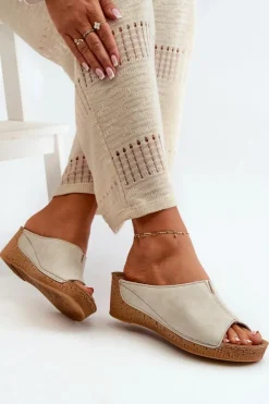 INBLU Klapki Na Koturnie|Klapki Na Obcasie*Wygodne Klapki Damskie Na Koturnie NG000002 Beżowe Beżowy