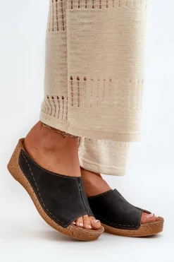 INBLU Klapki Na Obcasie|Klapki Na Koturnie*Wygodne Klapki Damskie Na Koturnie NG000002 Czarne Czarny