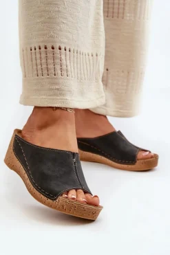 INBLU Klapki Na Obcasie|Klapki Na Koturnie*Wygodne Klapki Damskie Na Koturnie NG000002 Czarne Czarny