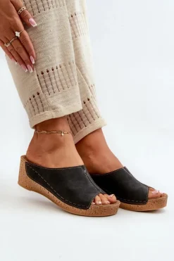 INBLU Klapki Na Obcasie|Klapki Na Koturnie*Wygodne Klapki Damskie Na Koturnie NG000002 Czarne Czarny