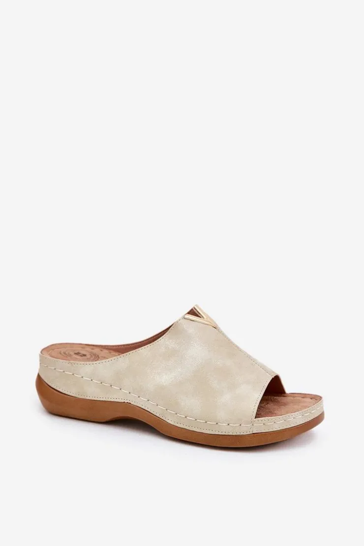 Evento Klapki Na Koturnie|Klapki Na Platformie*Wygodne Klapki Damskie Na Koturnie Złote Claribelle