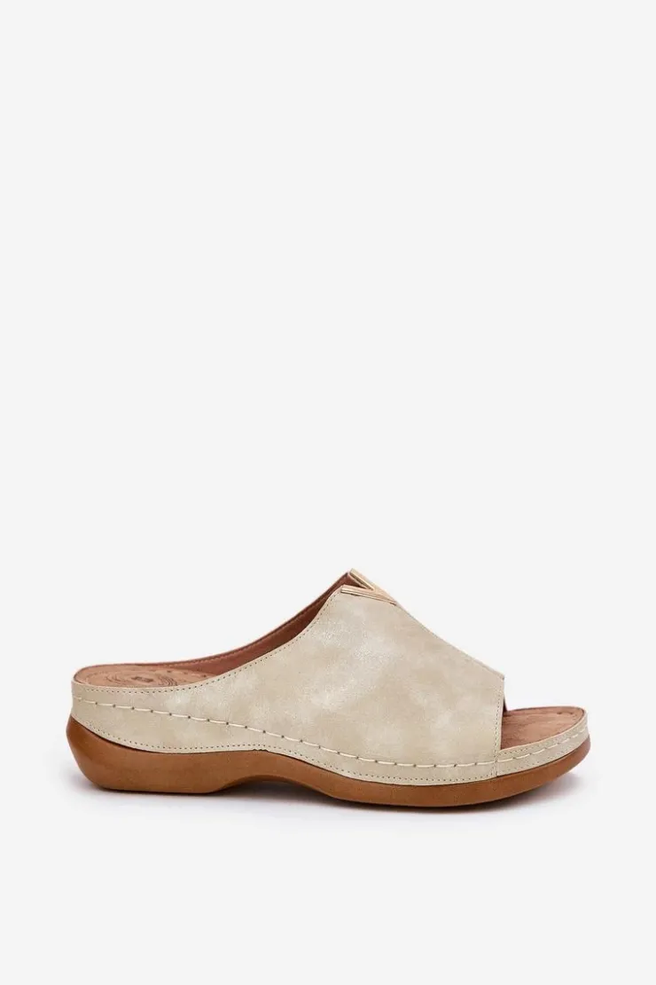 Evento Klapki Na Koturnie|Klapki Na Platformie*Wygodne Klapki Damskie Na Koturnie Złote Claribelle