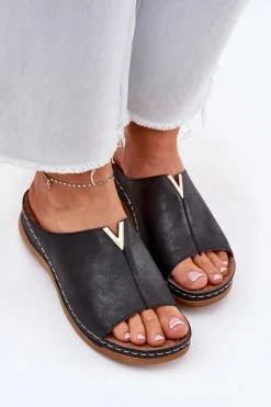 Damskie Evento Wygodne Klapki Damskie Na Koturnie Czarne Claribelle