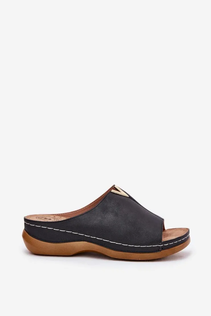 Damskie Evento Wygodne Klapki Damskie Na Koturnie Czarne Claribelle