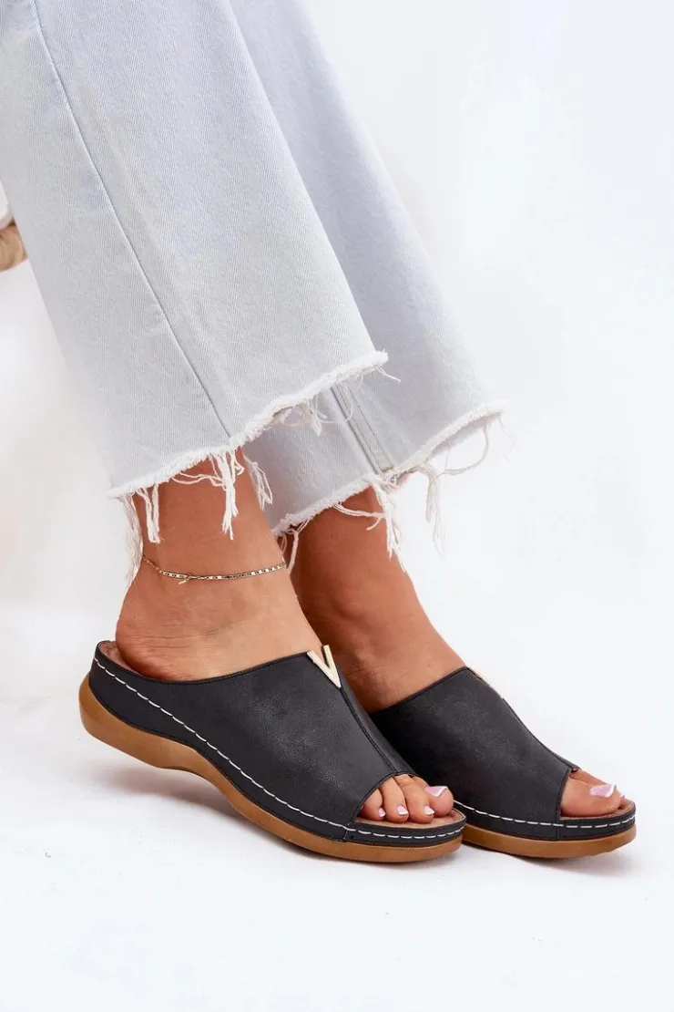 Damskie Evento Wygodne Klapki Damskie Na Koturnie Czarne Claribelle