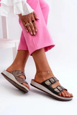 Damskie INBLU Wygodne Klapki Damskie Z Klamrami CP000045 Czarne