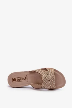INBLU Klapki Damskie Klasyczne*Wygodne Klapki Damskie Z Cyrkoniami BV000037 Beżowe Beżowy