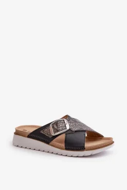 Best INBLU Wygodne Klapki Damskie Z Klamrą CN000032 Czarne Czarny