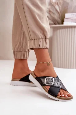 Best INBLU Wygodne Klapki Damskie Z Klamrą CN000032 Czarne Czarny