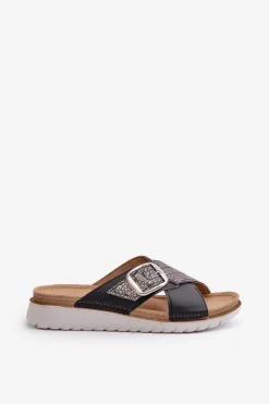 Best INBLU Wygodne Klapki Damskie Z Klamrą CN000032 Czarne Czarny