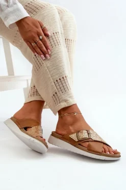 Outlet INBLU Wygodne Klapki Damskie Z Klamrą CN000032 Camel