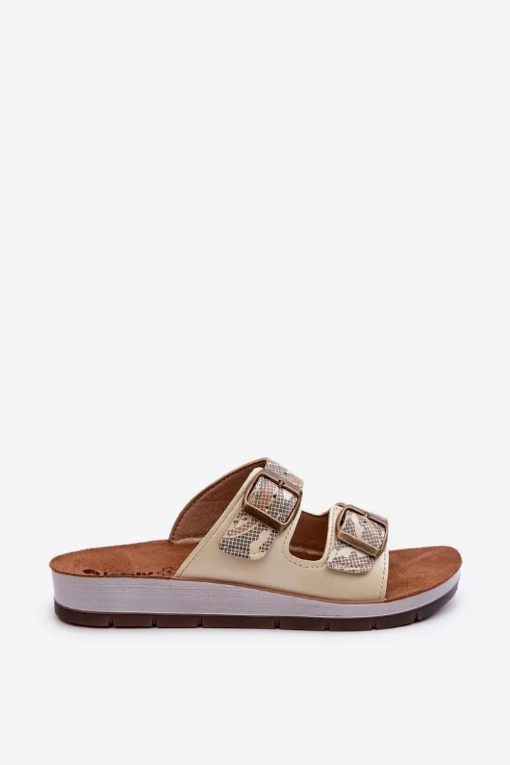 Outlet INBLU Wygodne Klapki Damskie Z Klamrami CP000045 Złote Złoty