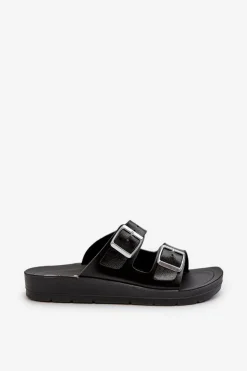 INBLU Klapki Damskie Klasyczne*Wygodne Klapki Damskie Z Klamrami CP000034 Czarne