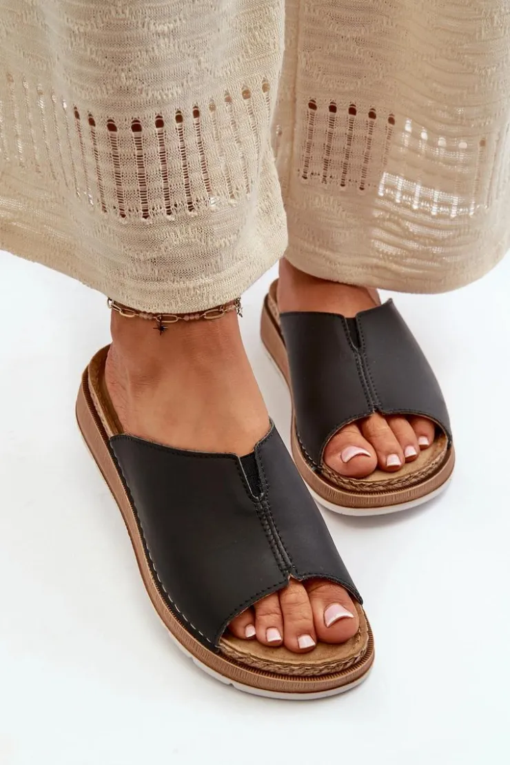 Hot INBLU Wygodne Klapki Damskie Z Eko Skóry GS0003I1 Czarne