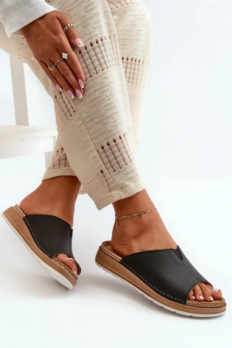 Hot INBLU Wygodne Klapki Damskie Z Eko Skóry GS0003I1 Czarne