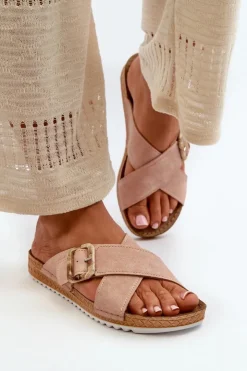 Sale INBLU Wygodne Klapki Damskie Z Klamrą VO000012 Jasnoróżowe