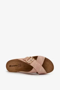 Sale INBLU Wygodne Klapki Damskie Z Klamrą VO000012 Jasnoróżowe