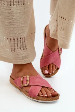 Damskie INBLU Wygodne Klapki Damskie Z Klamrą VO000012 Różowe