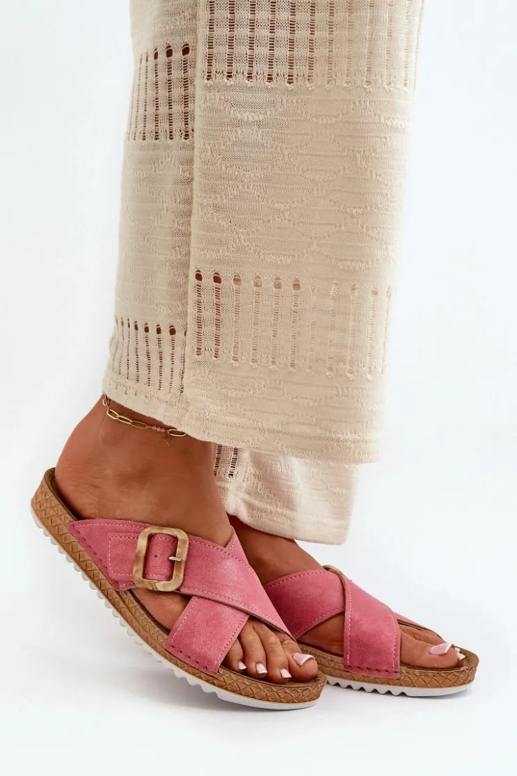 Damskie INBLU Wygodne Klapki Damskie Z Klamrą VO000012 Różowe