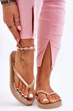 Big Star Shoes Klapki Sportowe|Klapki Damskie Big Star*Wygodne Klapki Japonki Big Star LL274796 Beżowe