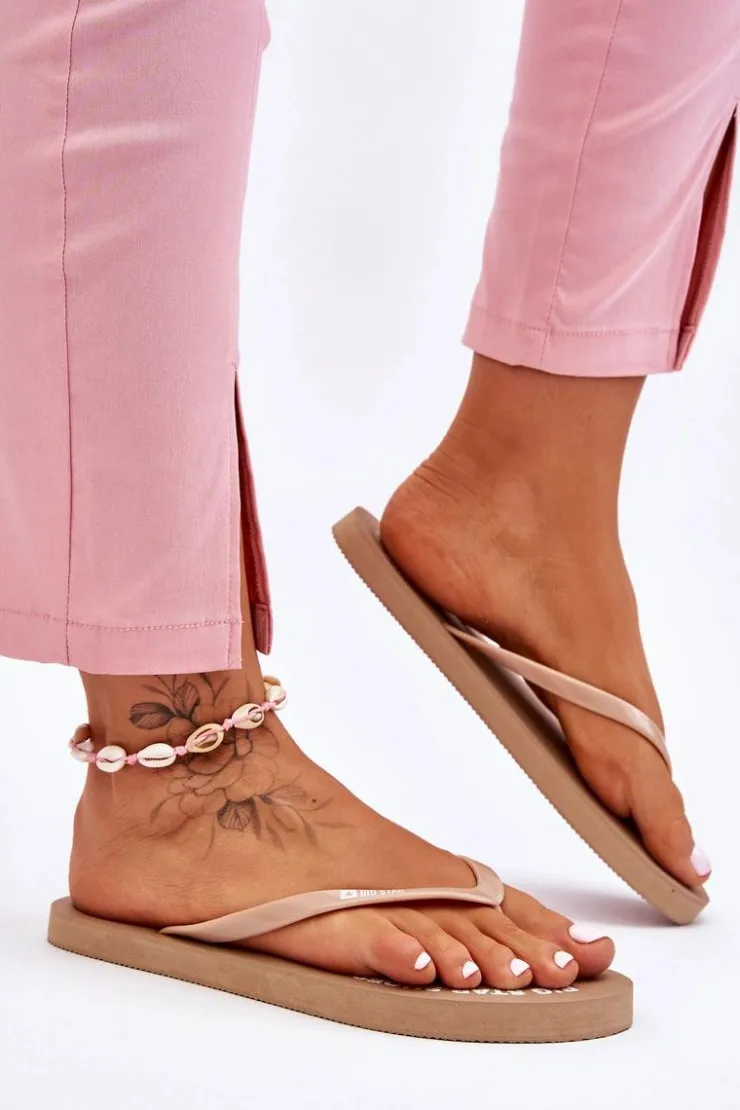 Big Star Shoes Klapki Sportowe|Klapki Damskie Big Star*Wygodne Klapki Japonki Big Star LL274796 Beżowe