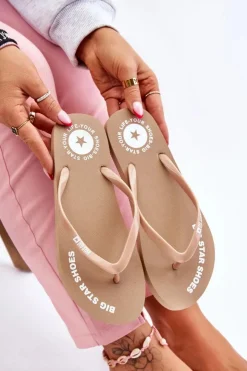 Big Star Shoes Klapki Sportowe|Klapki Damskie Big Star*Wygodne Klapki Japonki Big Star LL274796 Beżowe