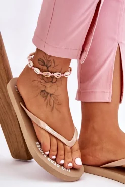 Big Star Shoes Klapki Sportowe|Klapki Damskie Big Star*Wygodne Klapki Japonki Big Star LL274796 Beżowe