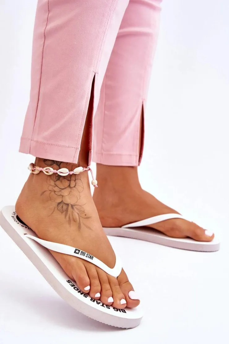 Damskie Big Star Shoes Wygodne Klapki Japonki Big Star LL274795 Białe