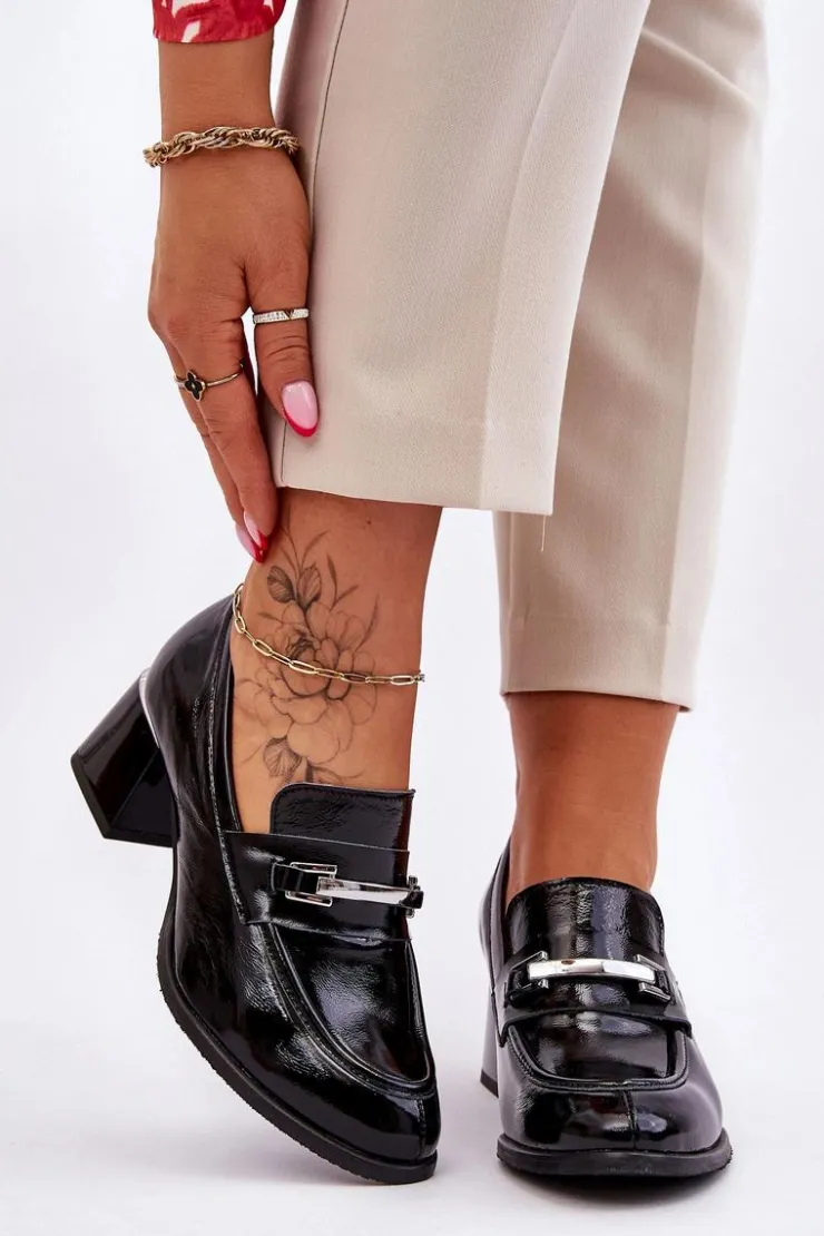 Discount Boto Wygodne Lakierowane Czółenka Czarne Lemar Damira