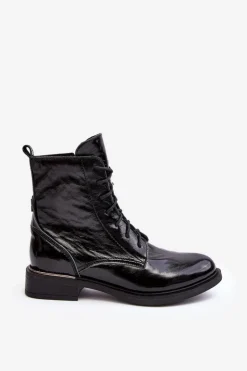 Damskie Boto Wygodne Lakierowane Ocieplane Botki Czarne Lemar Revin