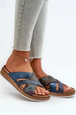 Damskie INBLU Wygodne Lekkie Klapki Damskie GS000052 Granatowe