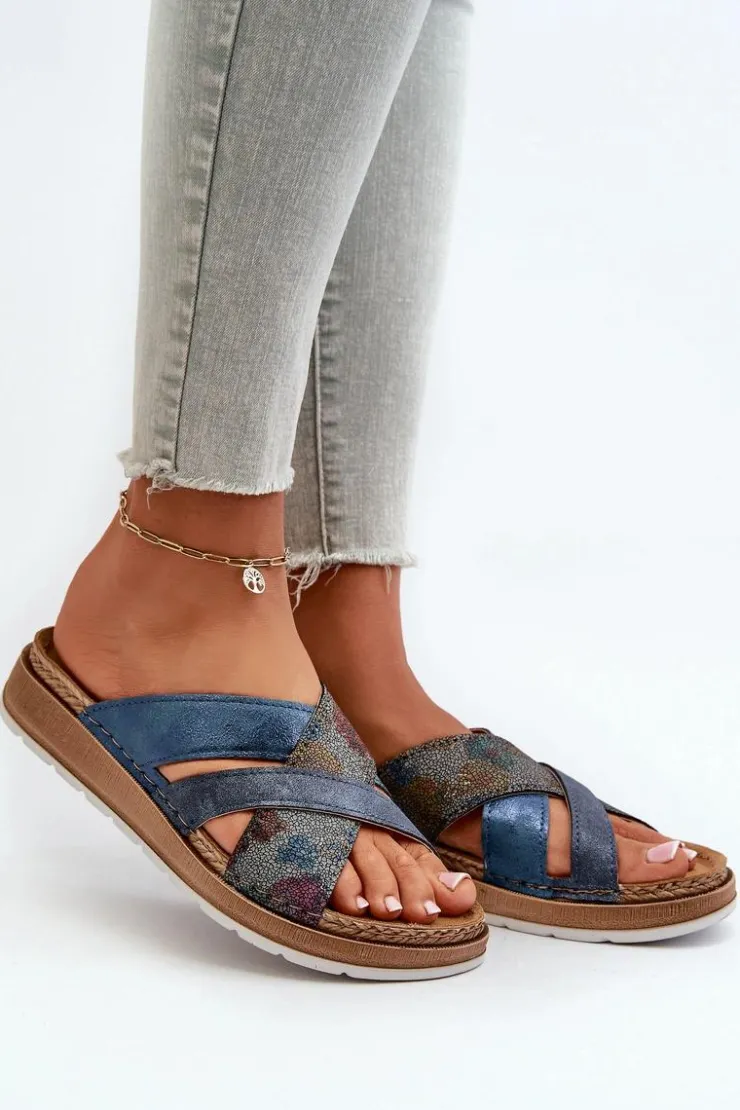 Damskie INBLU Wygodne Lekkie Klapki Damskie GS000052 Granatowe