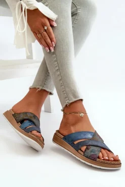 Damskie INBLU Wygodne Lekkie Klapki Damskie GS000052 Granatowe