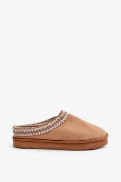 INBLU Kapcie Klasyczne|Klapki Damskie Klasyczne*Wygodne Obuwie Domowe Kapcie Z Haftem Damskie FX000021 Camel Brązowy