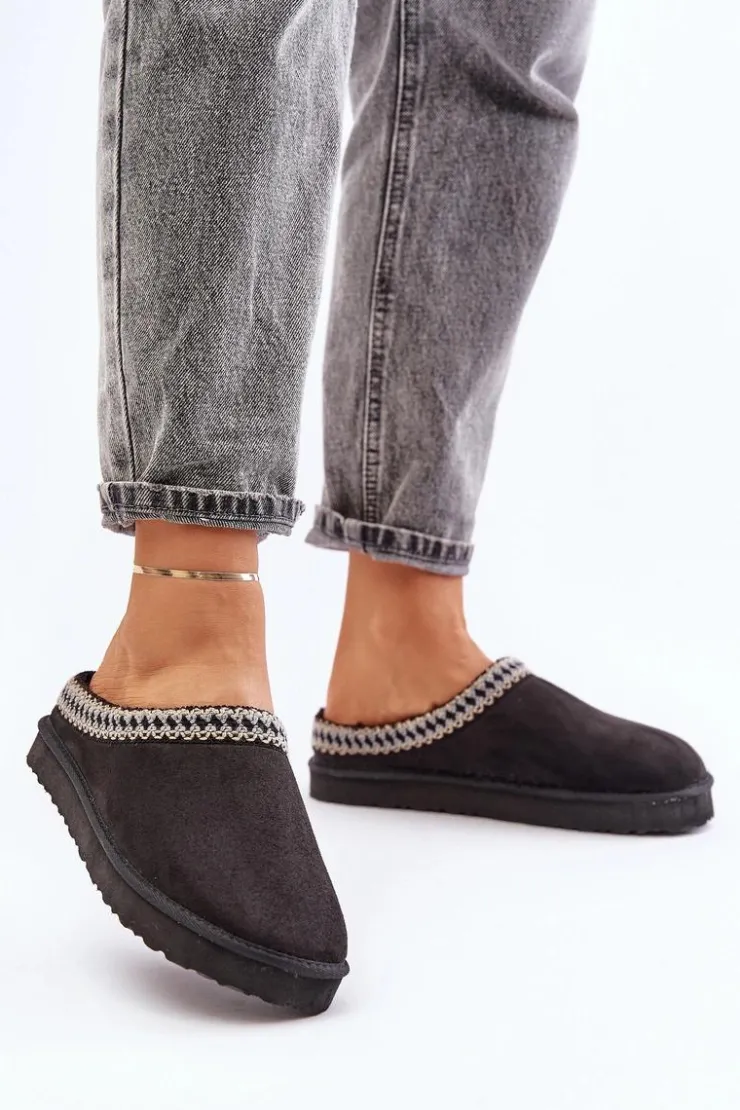 Damskie INBLU Wygodne Obuwie Domowe Kapcie Z Haftem Damskie FX000021 Czarne