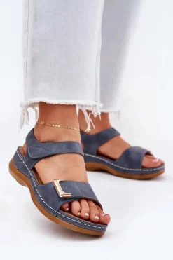 Discount Evento Wygodne Sandały Damskie Na Koturnie Niebieskie Sadevale