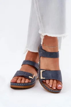 Discount Evento Wygodne Sandały Damskie Na Koturnie Niebieskie Sadevale