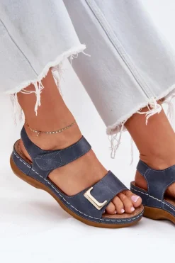 Discount Evento Wygodne Sandały Damskie Na Koturnie Niebieskie Sadevale