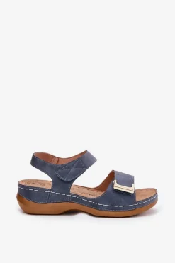 Discount Evento Wygodne Sandały Damskie Na Koturnie Niebieskie Sadevale