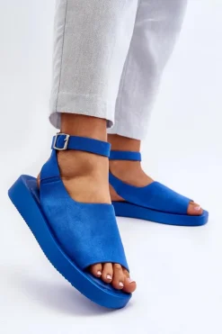 Boto Sandały Płaskie*Wygodne Sandały Damskie Na Platformie Niebieskie Rubie