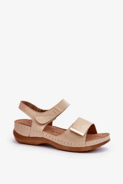 Evento Sandały Na Koturnie|Sandały Płaskie*Wygodne Sandały Damskie Na Rzep Beżowe Iphiope Beżowy