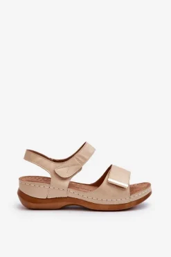 Evento Sandały Na Koturnie|Sandały Płaskie*Wygodne Sandały Damskie Na Rzep Beżowe Iphiope Beżowy