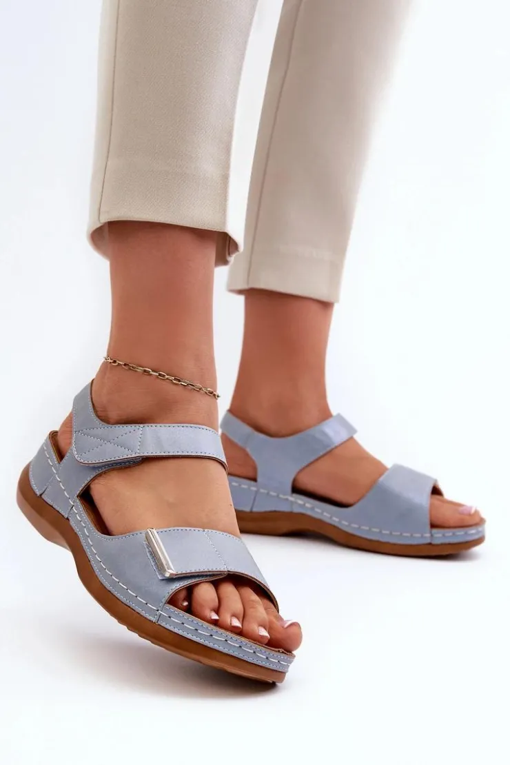 Damskie Evento Wygodne Sandały Damskie Na Rzep Niebieskie Iphiope