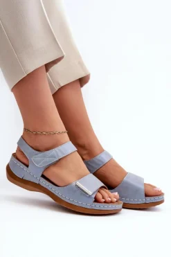 Damskie Evento Wygodne Sandały Damskie Na Rzep Niebieskie Iphiope