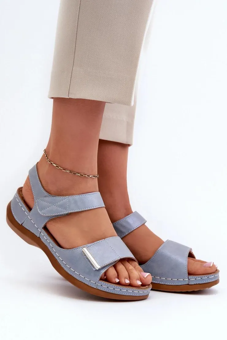 Damskie Evento Wygodne Sandały Damskie Na Rzep Niebieskie Iphiope