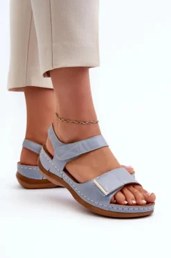 Damskie Evento Wygodne Sandały Damskie Na Rzep Niebieskie Iphiope